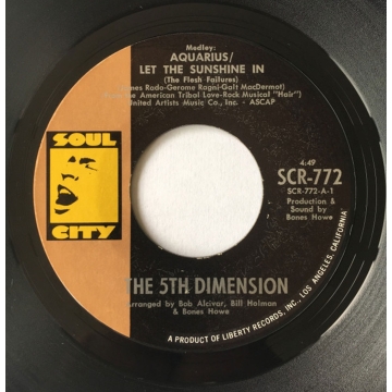 Vinyl Single 45: The 5th Dimension ‎– Aquarius / Let The Sunshine In (The Flesh Failures) / Don'tcha Hear Me Calling' To Ya
