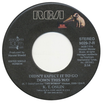 Single 45: K.T. Oslin ‎– Didn't Expect It To Go Down This Way / Round The Clock Lovin'