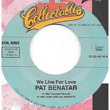Single 45: Pat Benatar – We Live For Love / Invincible
Jukebox Collectables label. Pop Rock
