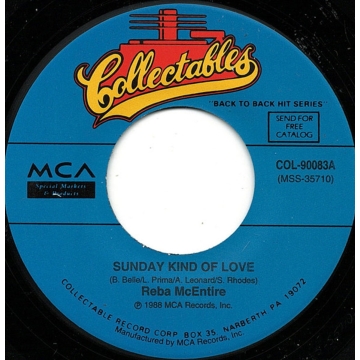 Vinyl Single 45: Reba McEntire ‎– Sunday Kind Of Love / Rumor Has It
Jukebox Collectables label