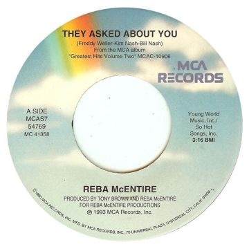 Vinyl Single 45: Reba McEntire ‎– They Asked About You / For Herself