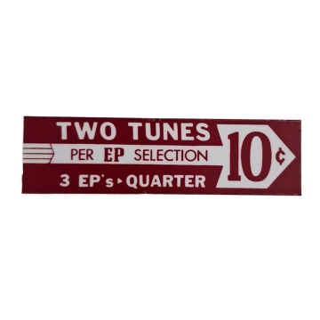 Seeburg Two Tunes EP Price Card for Drum Model V / VL / KD200 - Red (Right)