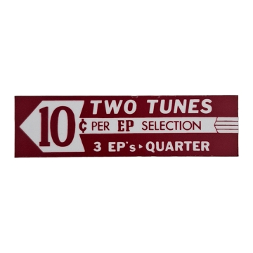 Seeburg Two Tunes EP Price Card for Drum Model V / VL / KD200 - Red (Left)